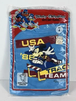 Vintage 1988 Disney Character Kids 4T Mickey Mouse Two Piece Pajama Set USA made - Image 1 of 4