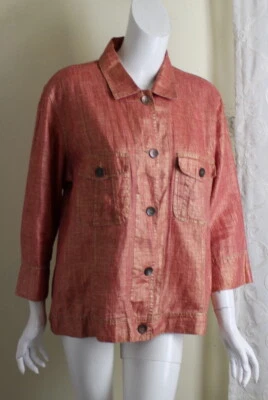 Chaqueta Blazer Chico's Talla 2 L Elegante Recubierta Lino Azafrán Rojo Naranja 3/4 Metálica Foto 1 de 4