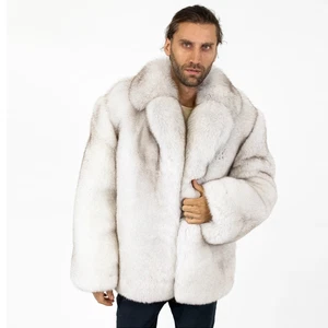 Mens Full Pelt Natural Fox Fur Coats Winter Thick Real Fur Suit Collar Overcoats - Picture 1 of 6