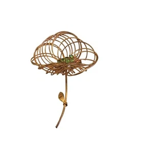Vintage Gold-Tone Wire Flower Brooch With Green Rhinestone Accents - Picture 1 of 4