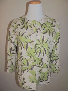 WOMENS CHARTER CLUB GREEN/CREAM FLORAL LINEN BLEND 2 BUTTON BLAZER SIZE 12 - Picture 1 of 7