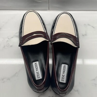 Steve Madden Y2K Taylored White Tritone Moc Leather Lug Sole Loafers Womens 8.5 - Image 1 of 4