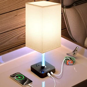 3 Way Dimmable Touch Bedside Table Lamp With Usb A+c Charging Ports 2 Ac Outlets - Picture 1 of 8