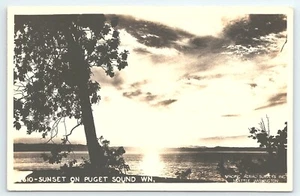 Postcard RPPC Sunset on Puget Sound Washington - Picture 1 of 2