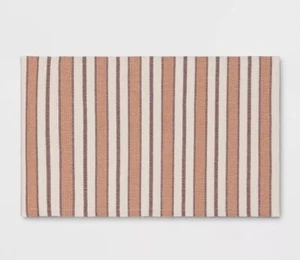 NEW 20x34 Striped Rectangle Woven Indoor Accent Rug Rust - Threshold: Cotton - Picture 1 of 3