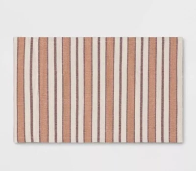 NEW 20x34 Striped Rectangle Woven Indoor Accent Rug Rust - Threshold: Cotton - Image 1 of 3