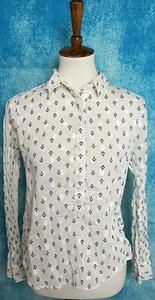 J. Crew Women's Small Button Up Shirt Blue  Anchor Print Cotton Top - Picture 1 of 7
