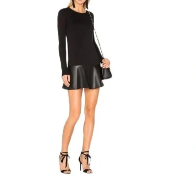 BAILEY 44 Woman Black Jersey Georgina Faux Leather mini Dress Long Sleeve Small - Image 1 of 4