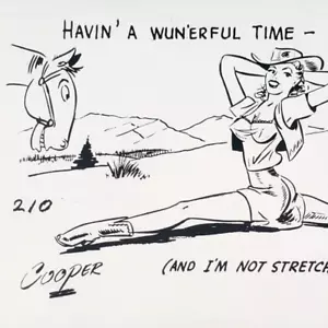 Postal Pin-Up Niña Estirante División Años 60 Vaquera Caballo Mujer Occidental A2685 - Imagen 1 de 6