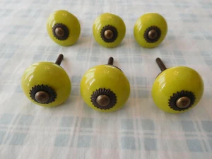Lot of 6 Retro Yellow Ceramic Knob Sunflower Drawer Cabinet Pull Handle - Picture 1 of 5