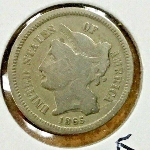 1865 Three Cent Nickel 3c  with DIE BREAK on Obverse, error Cover