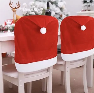 Weihnachten Nikolausmütze Esszimmer Stuhl Rückenbezüge Party Weihnachten Stuhl Tischdeko UK - Bild 1 von 3