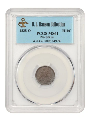 1838-O H10c PCGS MS61 (No Stars) ex: D.L. Hansen Cover