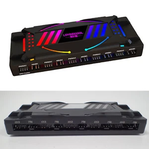 Hub ventilateur ARGB PWM 10 ports répartiteur magnétique avec télécommande alimentation SATA 5V-3 broches - Photo 1/14