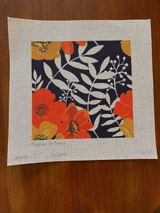 Unique NZ Designs “Poppies On Navy” 13 Ct Handpainted Needlepoint Canvas #70649 - Picture 1 of 6