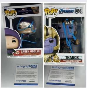 Signed 2 Funko PopJosh Brolin Avengers 453 Thanos Willem Dafoe Green Goblin - Picture 1 of 14