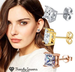 Shinny Women's Princess Cut Cubic Zirconia 4 Prong Cubic 18k Rose Gold Plated - Picture 1 of 11