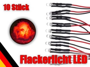 10x anschlussfertig verkabelt Flacker LED 3mm ROT Flackerlicht Lagerfeuer 9-12V - Bild 1 von 6
