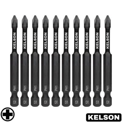 PH1 75mm Long Phillips 1 Impact Screwdriver Bits Magnetic 1/4" Universal KELSON - Image 1 of 4