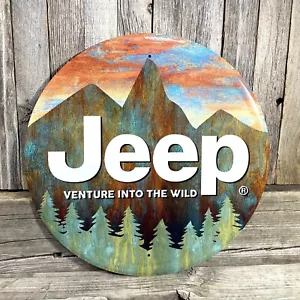 Jeep Mountains Metal Tin Sign Round 12" Vintage Garage Man Cave Wall Decor New - Picture 1 of 3