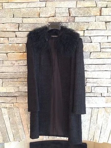 Neu ohne Etikett Tahari Mantel - schwarze strukturierte Wolle mit mongolischem Lammhalsband - Größe - 12 - Bild 1 von 11