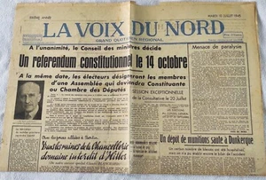 Journal La Voix Du Nord Édition Du Mardi 10 Juillet 1945 Ancien - Picture 1 of 2