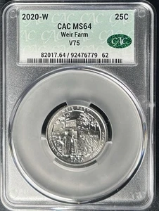 2020-W Weir Farm West Point Mint Quarter CACG MS64 Privy Mark V75 Connecticut - Picture 1 of 2