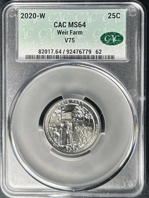 2020-W Weir Farm West Point Mint Quarter CACG MS64 Privy Mark V75 Connecticut - Image 1 of 2