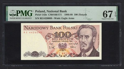 Polonia 100 Zlotych 1988 P143e Sin Circular Grado 67 Foto 1 de 2