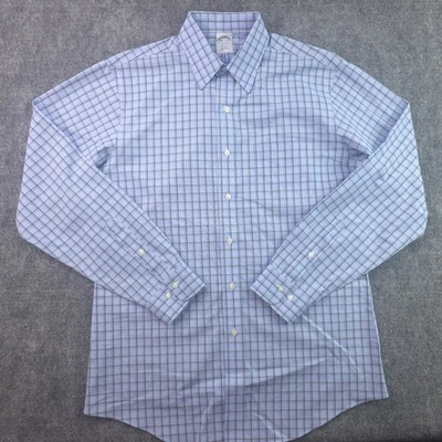 Camisa de vestir Brooks Brothers 15,5 4/5 Regent sin hierro azul cuello a cuadros Foto 1 de 4