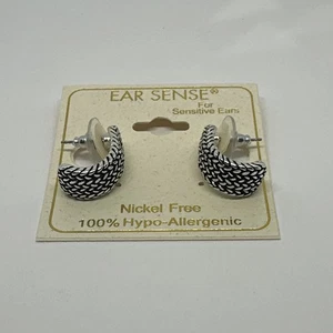 Ear Sense Silver Tone Tire Tread Huggie Earrings Hypo-Allergenic Nickel Free - Picture 1 of 3
