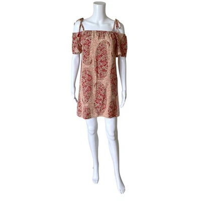 MADEWELL Womens Size XS Silk Cold Shoulder Watercolor Paisley Mini Tunic Dress - Image 1 of 4