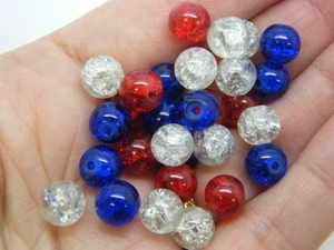 100 Rot Weiß und Blau Glas 8mm Crackle Perlen AB723 - Bild 1 von 1