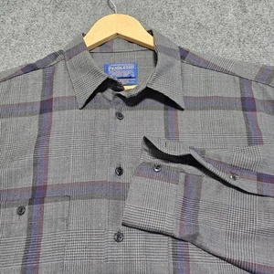 Pendleton 100% Virgin Wool Plaid Purple Button Up Shirt Mens Large Long Sleeve  - Picture 1 of 10