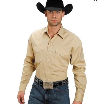 Stetson Men's Beige Casual cotton snap front Shirt Size medium - Image 1 of 4