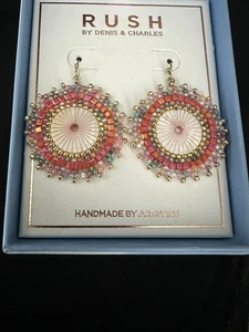 Rush Beaded Artisan Earrings / Coral/ Boxed - Picture 1 of 3