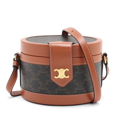 Borsa a tracolla Celine Triomphe Tambour in PVC e pelle marrone