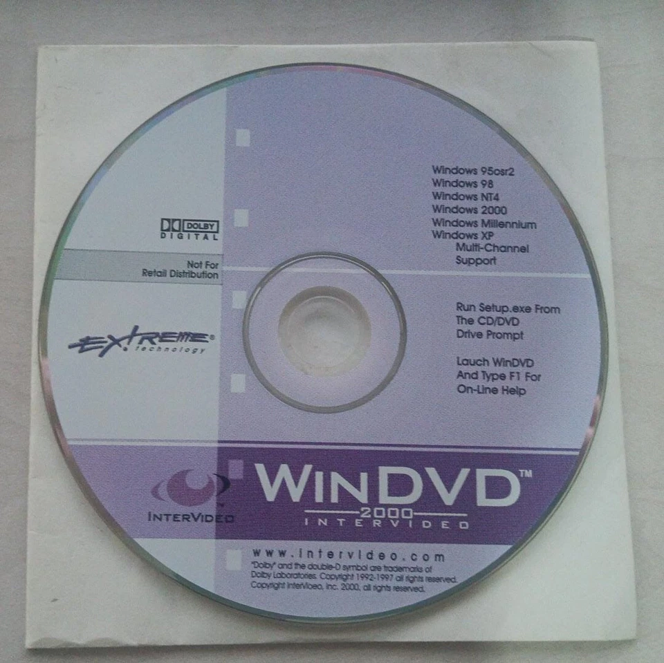 Extreme Technology WinDVD 2000 Intervideo CD Rom PC con Serial Number originale  - Immagine 1 di 1