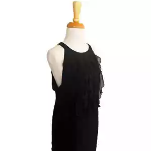 ECI Ruffled Halter Tank Dress Black 100% Silk Open Back Sleeveless 12 NWT - Picture 1 of 4