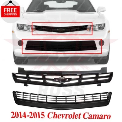 New Front Bumper Upper Lower Grille Textured 2pc Fits 2014-2015 Chevrolet Camaro Foto 1 de 4