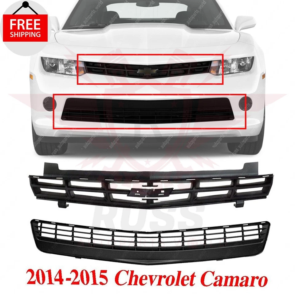 New Front Bumper Upper Lower Grille Textured 2pc Fits 2014-2015 Chevrolet Camaro - Изображение 1 из 4