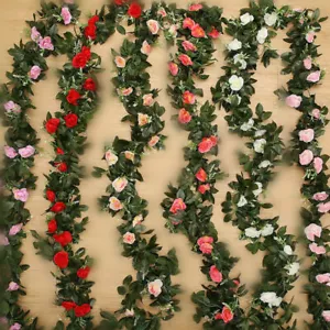 2.5m Artificial Flower Silk Rose Leaf Garland Vine Ivy Home Wedding Garden Décor - Picture 1 of 8