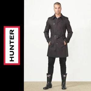 Hunter | XXL | Men's Black Mid-Length Belted Cotton Trench Coat Rain Jacket - Picture 1 of 12