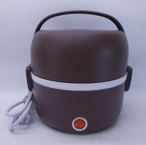 Electric Lunchbox 1L Round Brown Stainless Bowls Power Cord - Picture 1 of 12