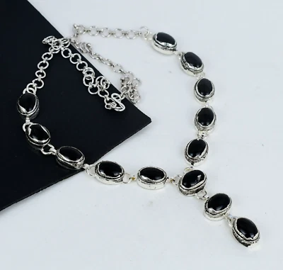 Collana In Onice Nero Elettroformata In Argento Sterling 925 Gioielli Per Regali - Immagine 1 di 4