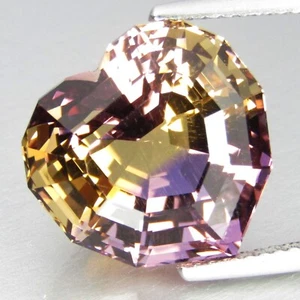 12,20 kt schillernder natürlicher Ametrin 14 mm Herz Sonderschliff Brasilien Edelstein Ref-VDO - Bild 1 von 6