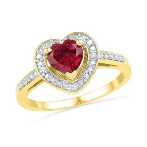 10K Yellow Gold Womens Round Lab-Created Ruby Heart Fashion Ring 1 Cttw - Picture 1 of 2