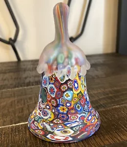 Vtg Murano Kaleidoscope Art Glass Bell Frosted Drip Handle 4.5” Free Priority - Picture 1 of 18