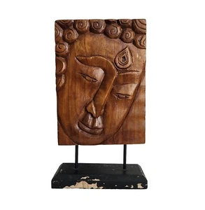 Figura de Buda de madera tallada a mano de colección panel en relieve estatua decoración étnica tribal - Imagen 1 de 18