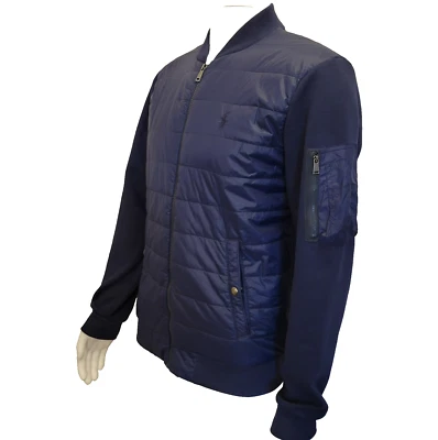 Polo Ralph Lauren Chaqueta Hombre Medio Azul Acolchado Nylon Híbrido Cremallera Hoja Cuello Foto 1 de 4